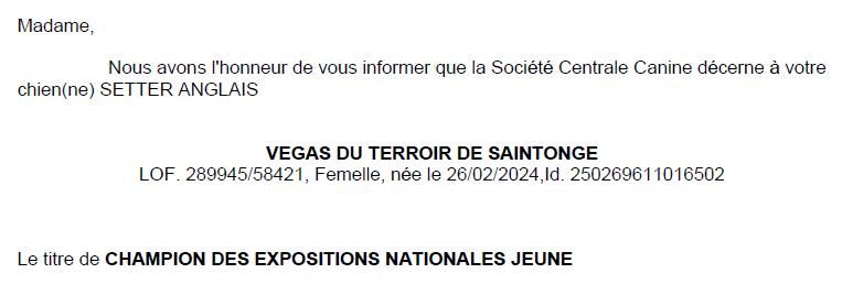 Du Terroir De Saintonge - Végas est Championne jeune des expositions nationales